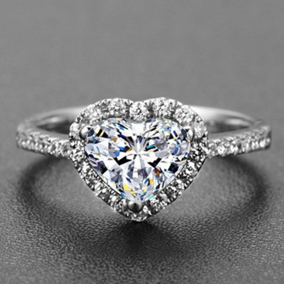 primobling Jewelry - .925 Silver Woman's Heart Diamond Engagement Ring
